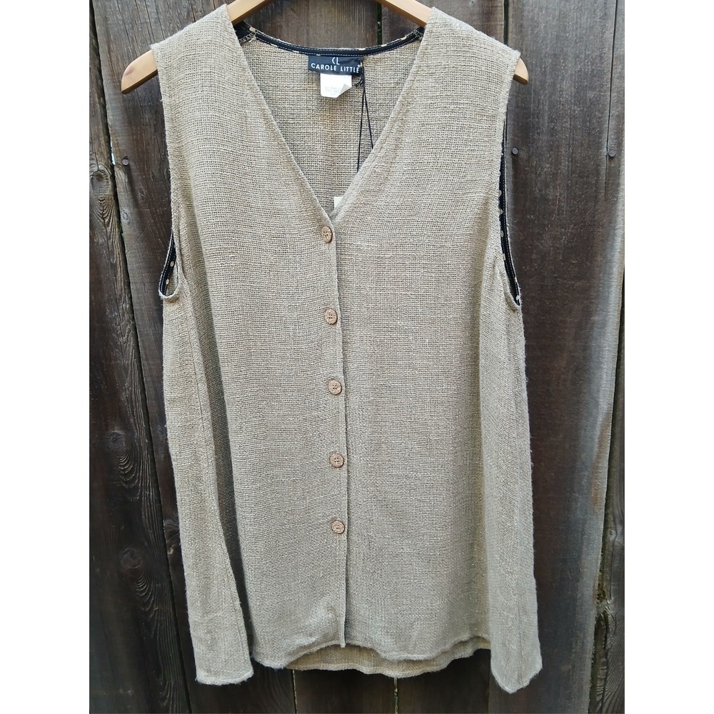 VTG 80'CAROLE LITTLE Long Oversized Taupe Lite Minimalist Teacher‎ Front Button